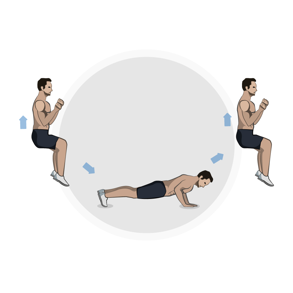 Full Body Workout Exercise 5: Burpee High Jumps (45 seconds)